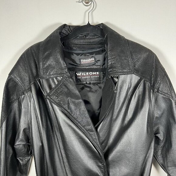 Vintage 1990s Womens Wilsons Leather Trench Biker Thinsulate Jacket Size Large - Picture 4 of 11